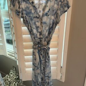 Bella Dahl Cloud Camp Blue and White Ruffle Hem Dress Size S